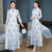 Аодай Чонсам народный стиль вьетнамский шифон аодай стоячий воротник элегантное женское китайское традиционное платье Ципао китайское платье