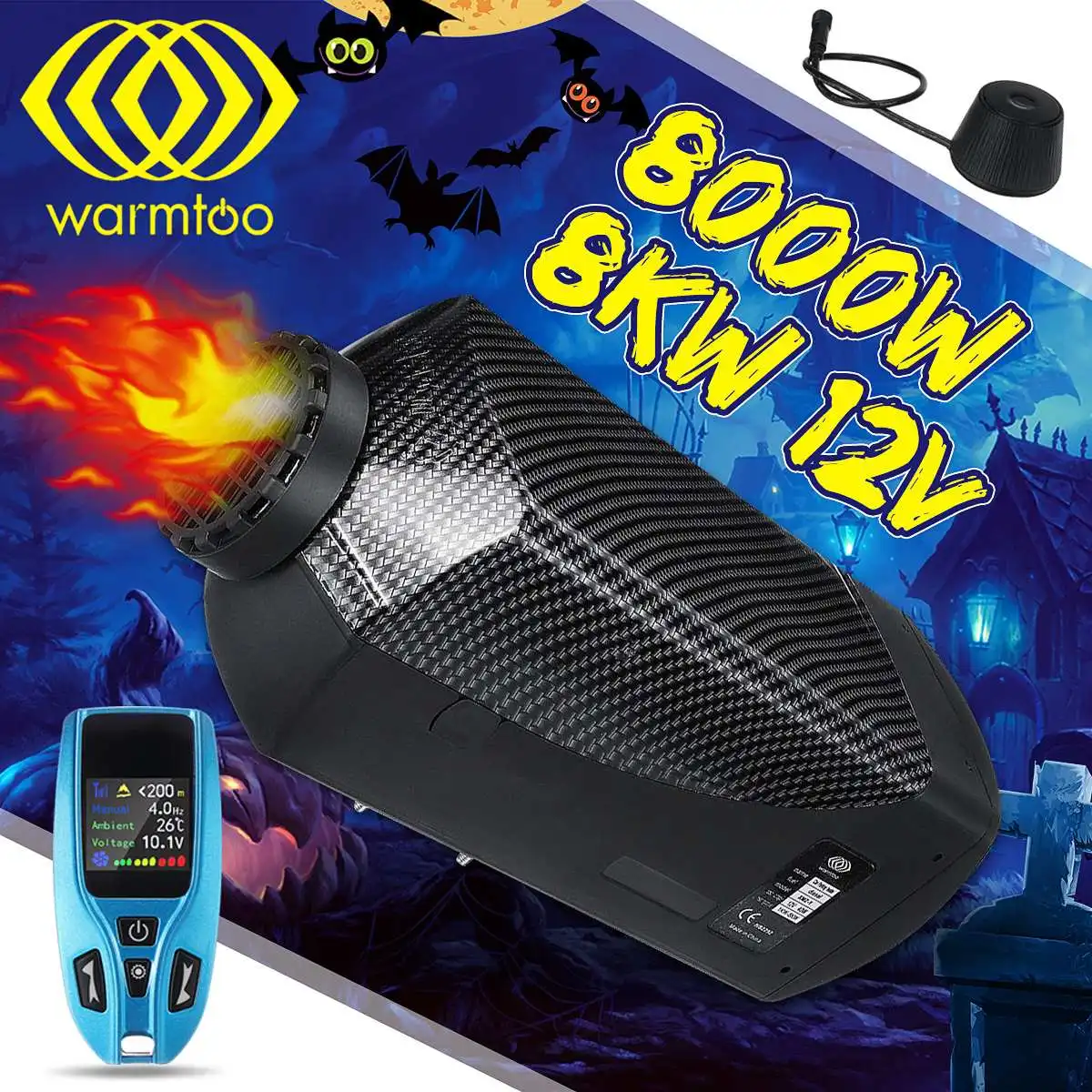 

12V 8KW Car Heater LCD Remote Control Diesel Fuel Air Heater + Silencer 2 Air Outlet Car Trucks Boats Motorhome Parking Heater