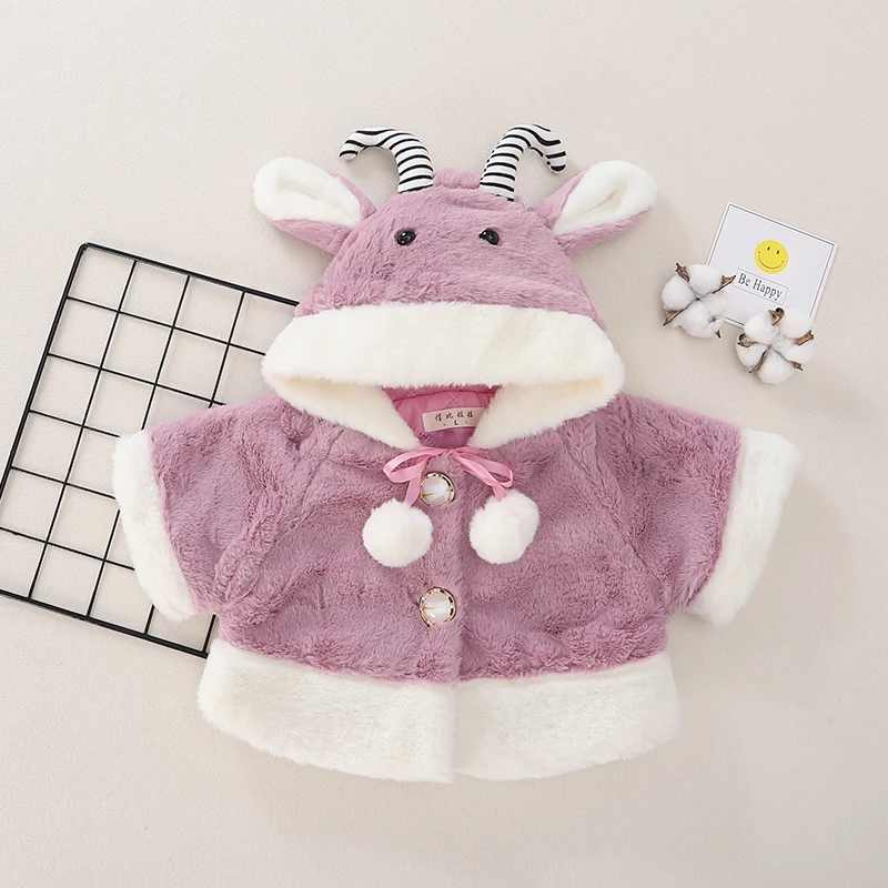 Infant Girls Fur Coats Autumn Winter Thick Jackets Girls Warm Outerwear Coat Newborn Clothes Baby Cute Antelope Cosplaysuit