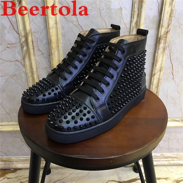 Luxury Designer Mens Shoes Sneakers Black Boots For Men High Top Casual Shoes  Spikes Rivets Bottom Lace-up Zapatillas Hombre - AliExpress