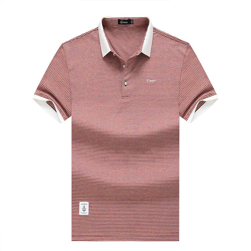 

Summer Strip Grain Big Size Men's Wear Spuer Fat Man Plus Fat Plus Large Size Men Short Sleeve Polo Shirt Lapel T Shirt