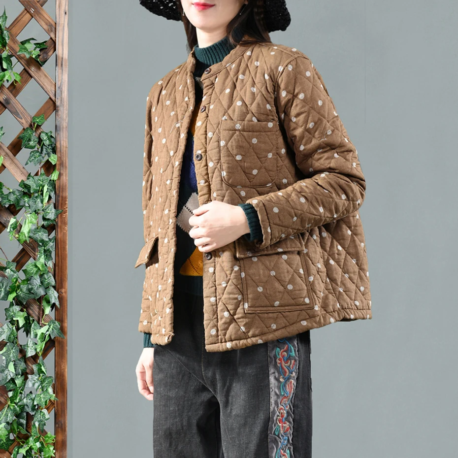 Women Down Cotton Padded Jacket Coat Outwear Polka Dots Cute for Winter Warm Fashion AZ68181921