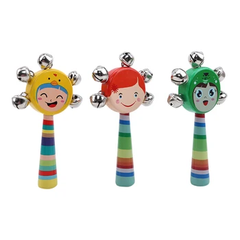 

Wooden Maraca Bell Baby Toys Children's Wooden Cartoon Smiley Rattle Infant Early Childhood Teaching Aids Rattles Baby Toys