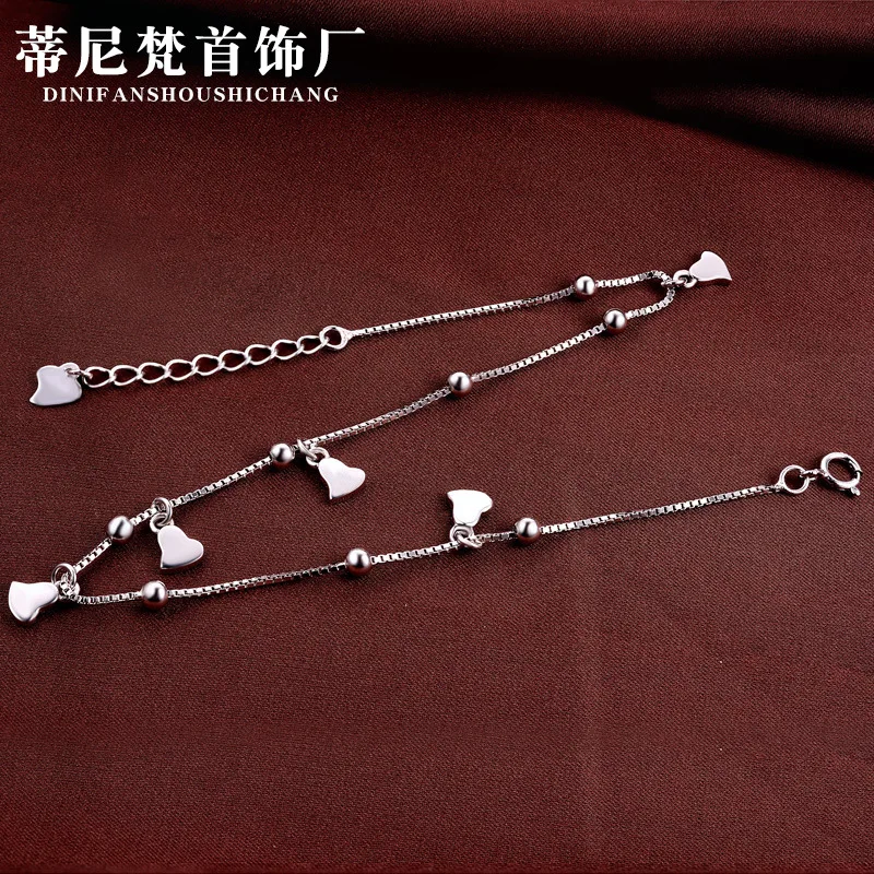 

Hot Selling Korean-style Fashion jiao shi pin Women's S925 Fine Silver Creative Simple Heart Shape Anklet