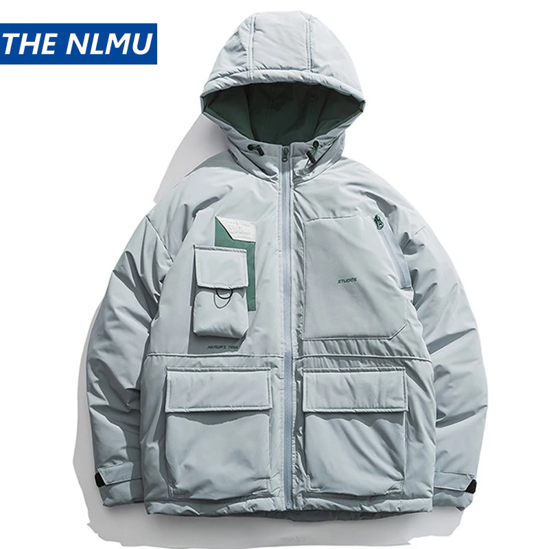 

2019 Winter Jackets Parkas Men Streetwear Cargo Coat Multi-pocket Hoody Jacket Thick Warm Outerwear Male Grey Red HC013