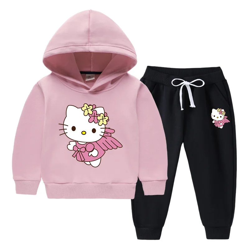 thumbnail image 1 of Hello Kitty-Conjunto de suéter con capucha para niños, Tops estampados bonitos, ropa cálida de lana a la moda para niñas, Otoño e Invierno, 1 of 5