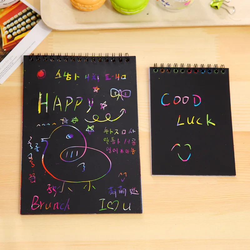 1pc Large Magic Color Rainbow Scratch Paper Note book Black DIY Drawing Toys Scraping Painting Kid Doodle