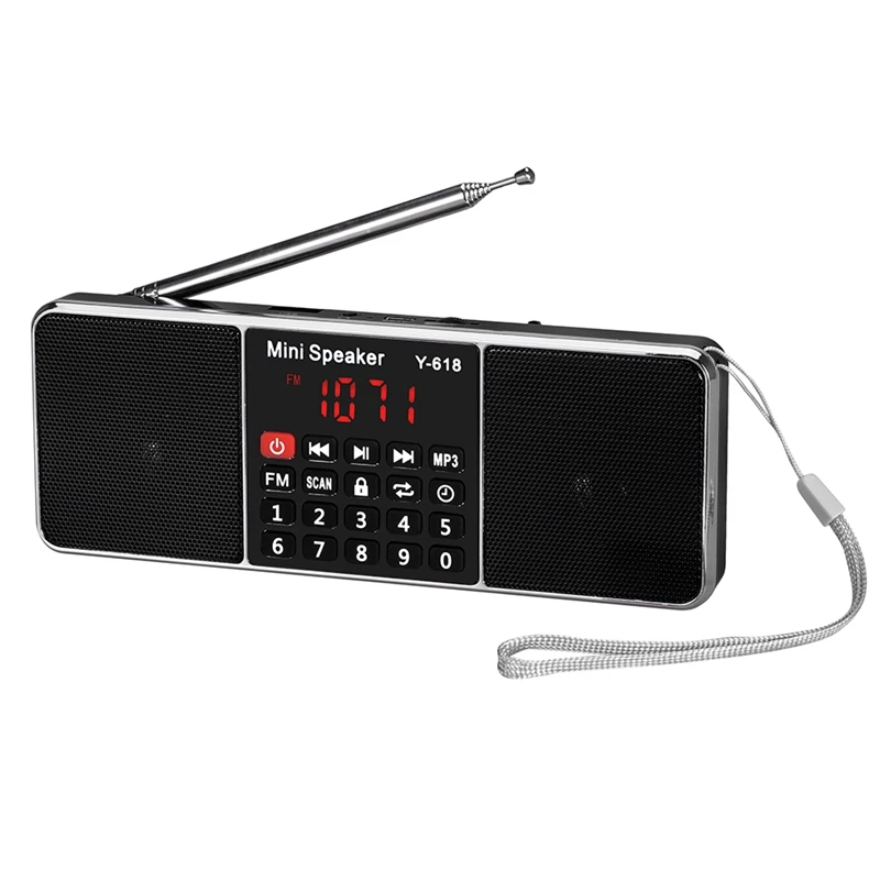 AABB-Y-618 мини Fm радио цифровой Портативный двойной 3W старио Динамик Mp3 аудио плеер Высокое качество звука W/2 дюймов Дисплей