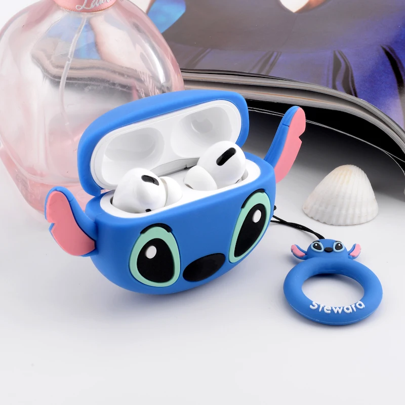 ST Blue 3D Earphone Case For Airpods Pro Case Silicone Stitch Cat Cartoon Headphone/Earpods Cover For Apple Air pods Pro 3 Case Keychain - Цвет: ST Blue