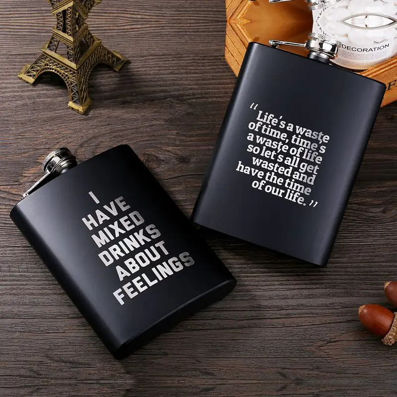 

8OZ Personalized Printed Matte Black Paint Coating Stainless Steel Hip Flask Alcohol Liquor Flask for Whiskey Wine Rum Vodka