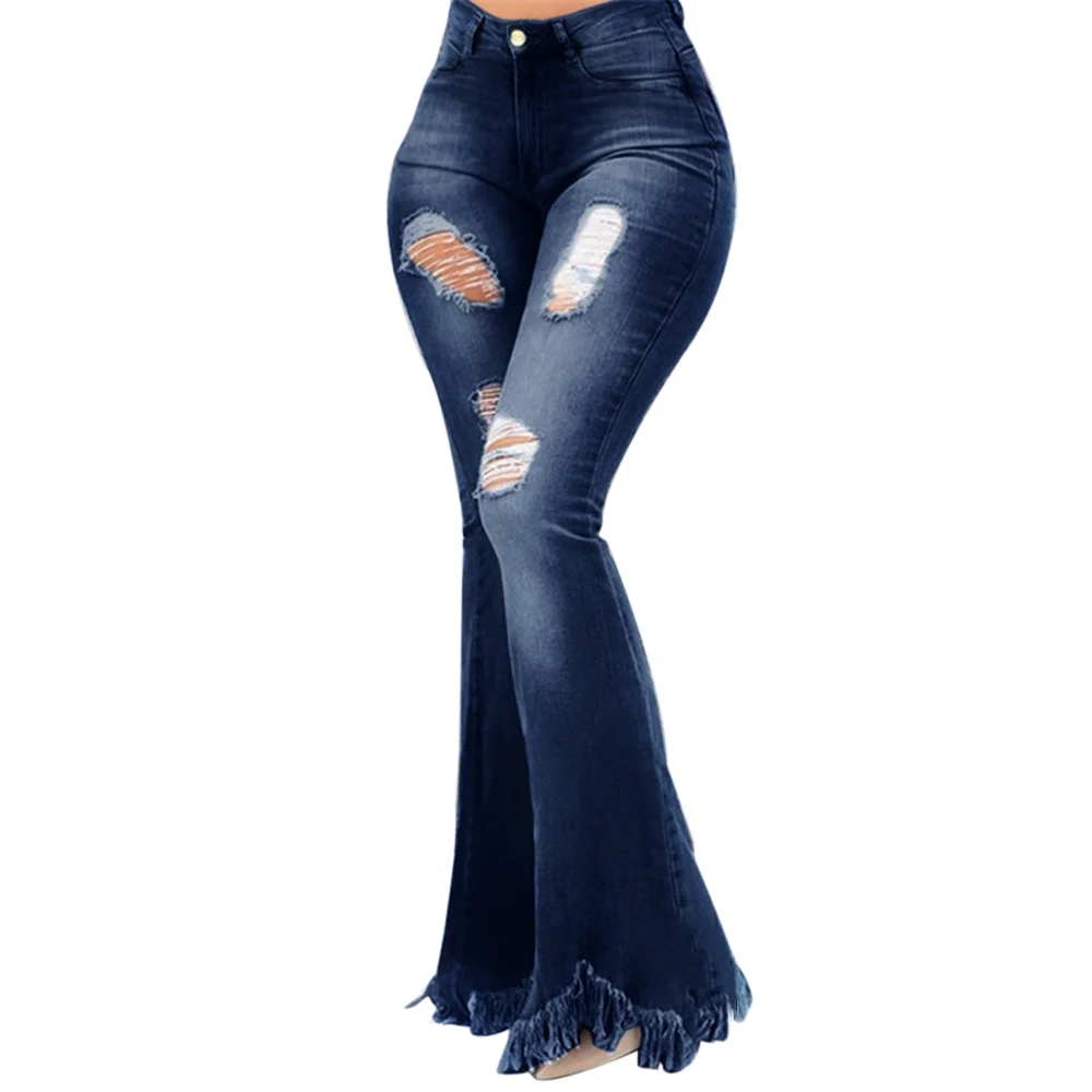 WENYUJH расклешенные женские джинсы с высокой талией, с бахромой, джинсовые обтягивающие штаны, женские Стрейчевые джинсы, женские широкие джинсы, расклешенные брюки, одежда - Цвет: dark blue
