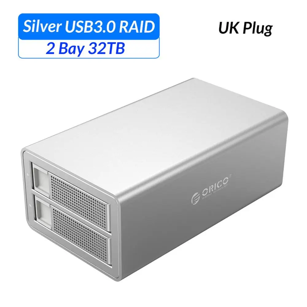 Sliver UK Plug ORICO 3,5 ''док-станция для жесткого диска 2Bay USB3.0 to SATA с RAID жестким диском корпус алюминиевый корпус для жесткого диска 32 ТБ емкость чехол для жесткого диска - Color: Sliver UK Plug