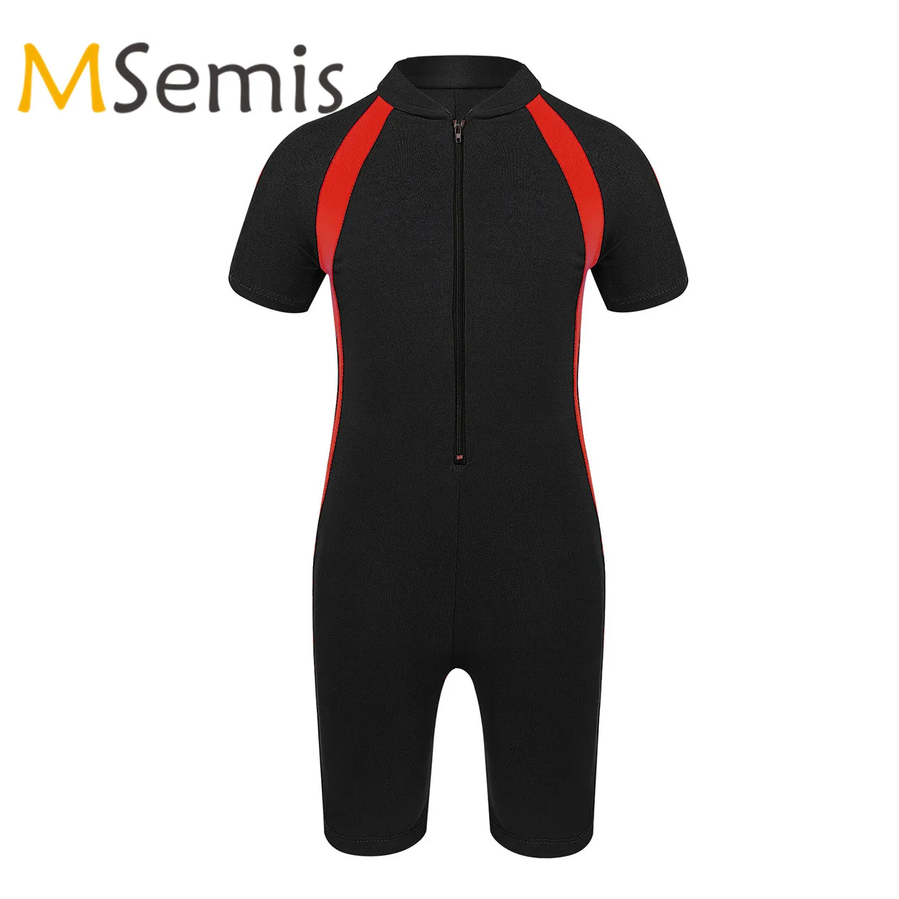 Kids Girls Swimsuits One-piece Swimwear Short Sleeves Zippered Shorty Wetsuit Swimsuit Children's Beach Bathing Suit Rash Guard