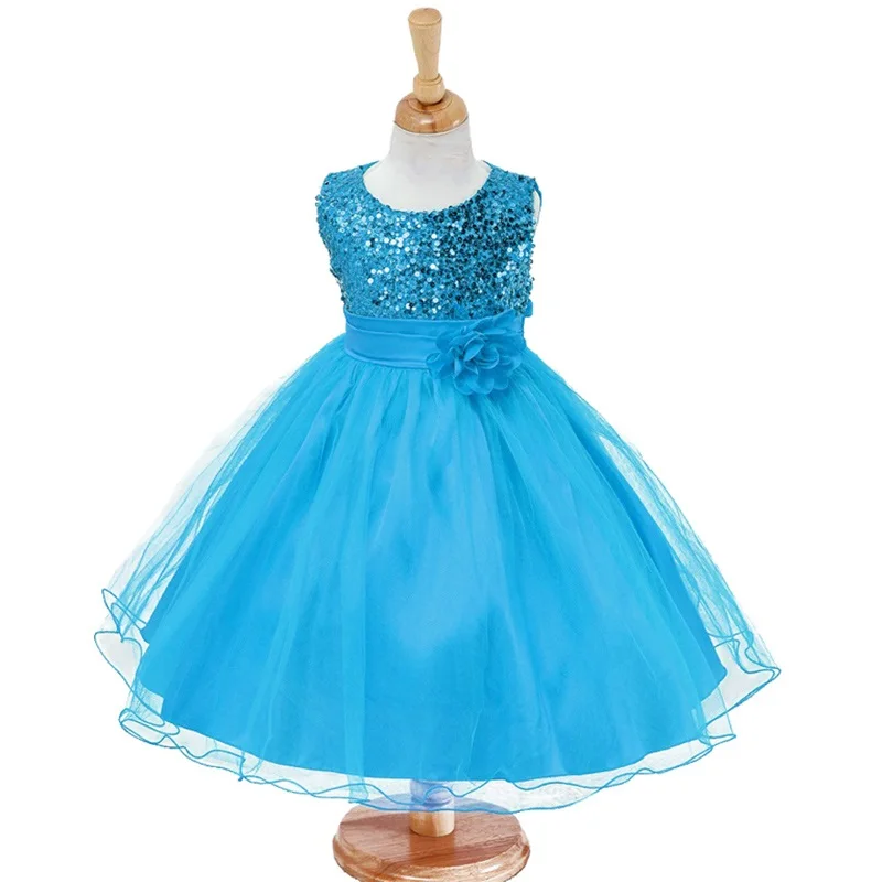 3-14yrs Hot Selling Baby Girls Flower sequins Dress High quality Party Princess Dress Children kids clothes 9colors baby dresses