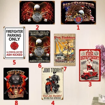 

Police and Fire Fighter Tin Sign Wall Hanging Fancy Retro Design Home Decor Slogan Plaque Decor 20cm*30cm