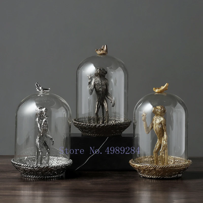 Nordic Creative Resin Retro monkey Simulated animal Glass cover Crafts ornaments Modern home decorations figurines accessories | Дом и сад