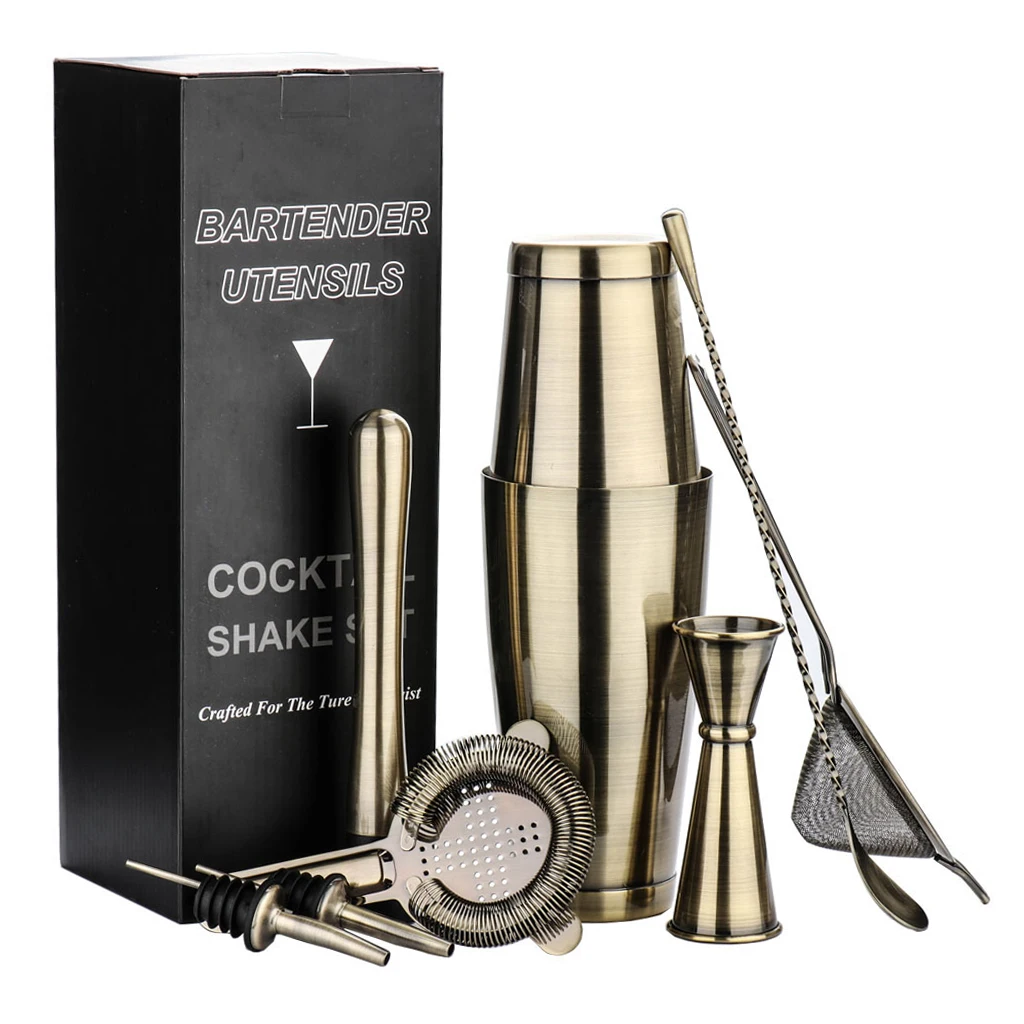 7pcs/set Stainless Steel Bartender Cocktail Martini Boston Shaker Bronze