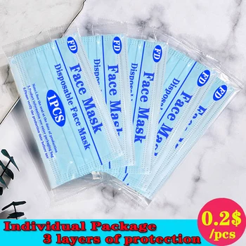 

Individually Packaged Mask Disposable Nonwove 3 Layer Ply Filter Mask mouth Face mask safe Breathable Meltblown Protective Masks