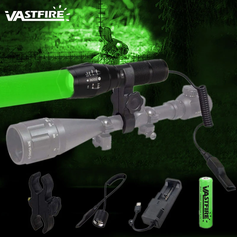 Luz + Rifle Caça Tático Lanterna Zoomable 350 Metros 38mm Lente Pistola Scope Montar 2*18650 Carregador Usb Interruptor A100 3 High Quality Esporte e Lazer
