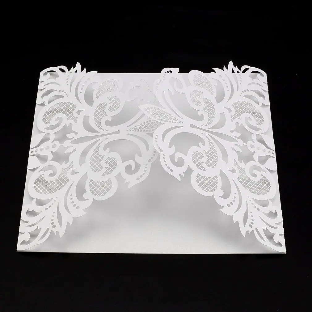  10 Pcs Flower Shape Wedding Invitation Cards Hollow Out Envelopes Seals Invitation Covers Wedding P - 4000454259459