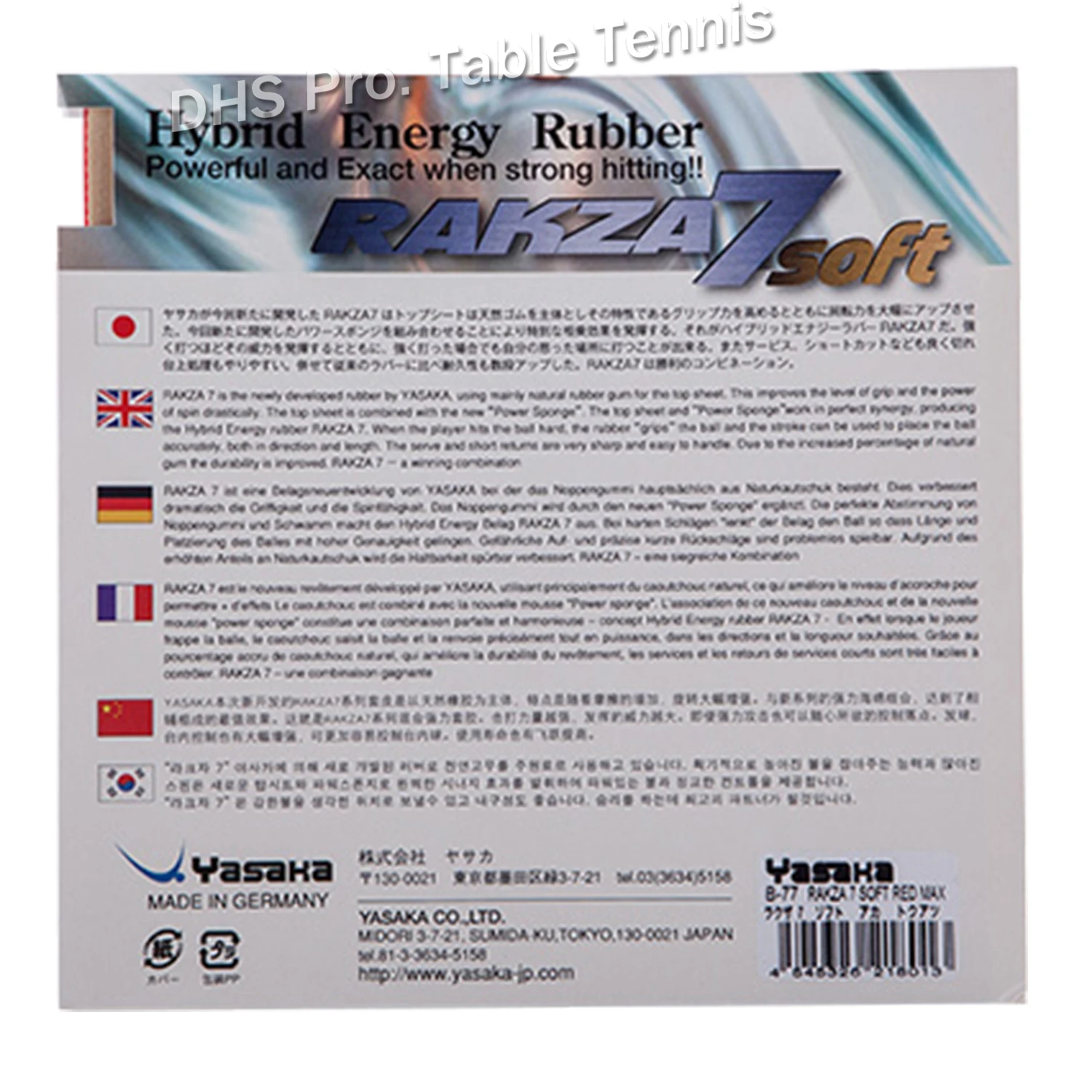 Yasaka Original RAKZA 7 SOFT RK7 Pimples In Table Tennis Rubber RAKZA7 SOFT Pips-In Ping Pong Sponge Tenis De Mesa