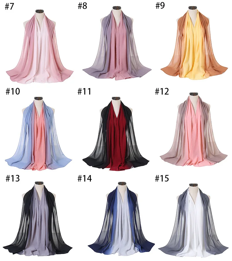 1 Pcs Plain Ombre Bubble Chiffon Instant Hijab Lady Fashion Scarf Shawls Bufandas Muslim Scarves Wrap Headband Scarves 15 Colors