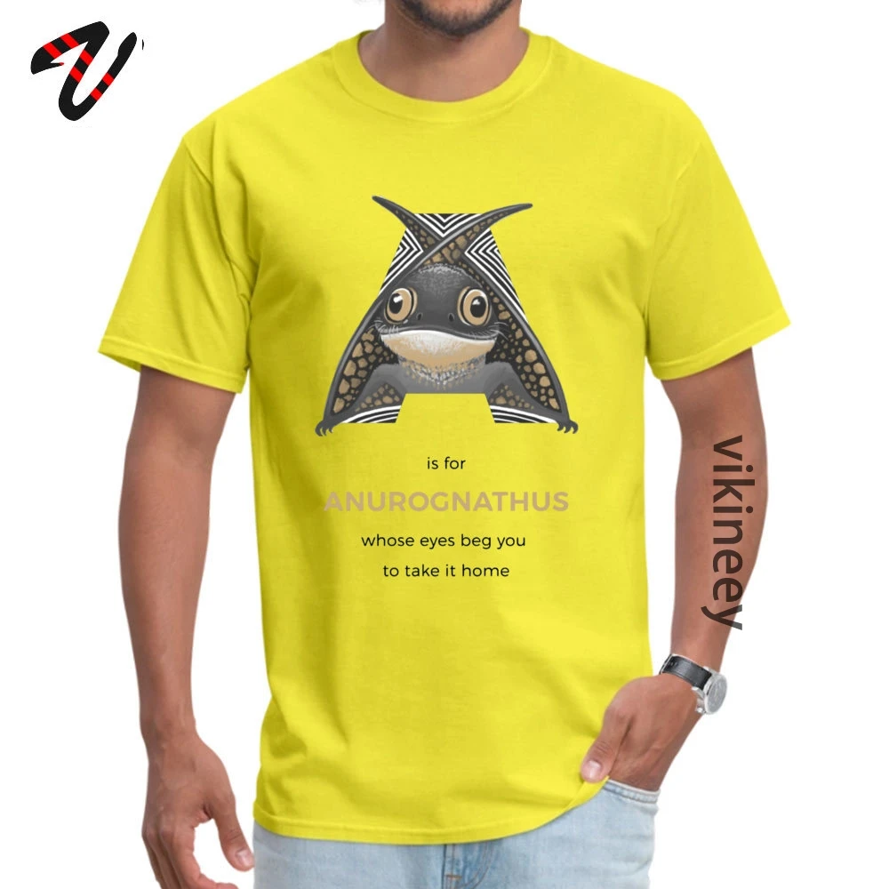 A is for Anurognathus Hip hop T-shirts for Men 100% Cotton Summer Tops Tees Tee-Shirts Short Sleeve Fashionable Round Neck A is for Anurognathus 2779 yellow