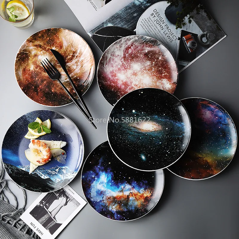 Nordic Wind Starry Ceramic Plate Net Red Pendulum Breakfast Western Steak Dish Round Home Creative Custom WF5291034