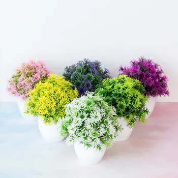 

19cm Height Artificial Jasmine Flower Potted Plant Fake Bonsai Plants Table Simulation Decor Ornaments for Home Office 1PC