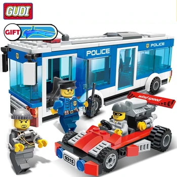 

GUDI Fit City Police Station Police Bus Car Set Mini Figures 256Pcs Educational Building Blocks DIY Legoingly Toys For Children