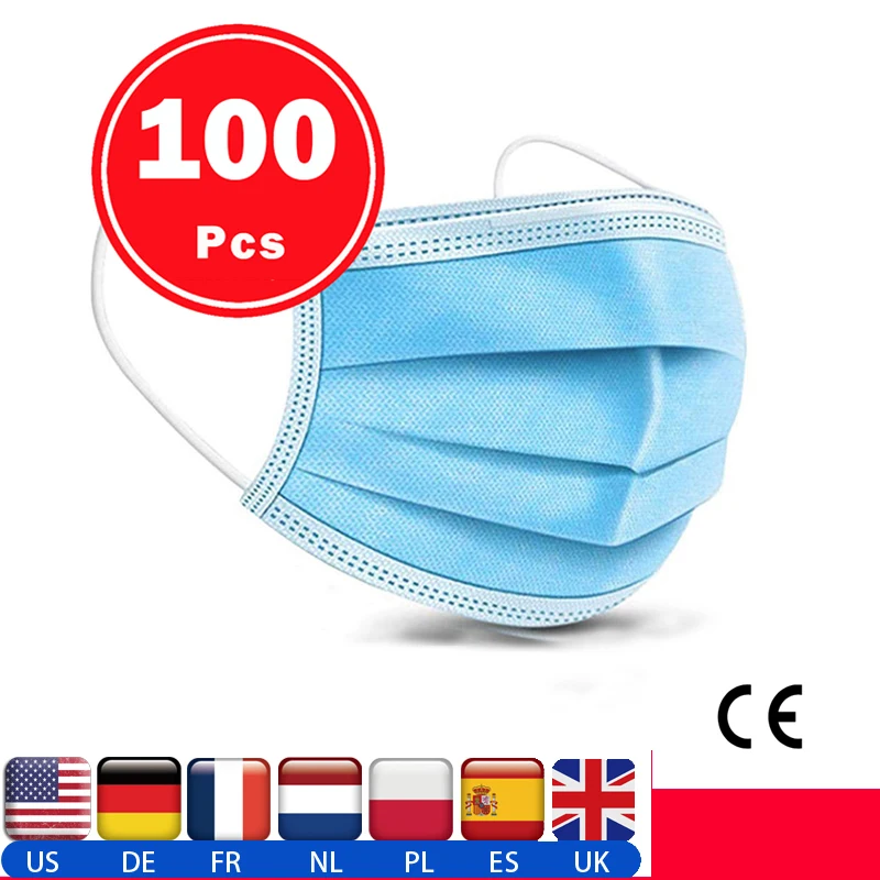

100Pcs/Lot Disposable Mask 3-layer ffp3 Non-Woven Masks Anti Virus Dust Mouth Face Mask Protection Soft Proof Protective Masks