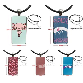 

Glass Pendant Necklace Handmade Half Pendant Rectangle Necklace For Women Christmas Gift Cute Cartoon Adorable Axolotl