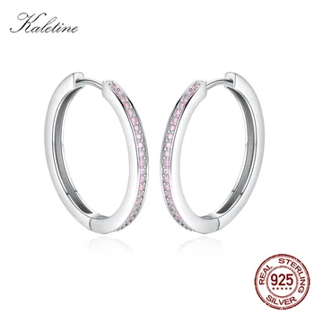 

KALETINE Women 925 Silver Big Hoop Earrings Sterling 925 Silver Pink CZ Crystals Earrings for Girls Luxury Jewelry Gifts KLTE096