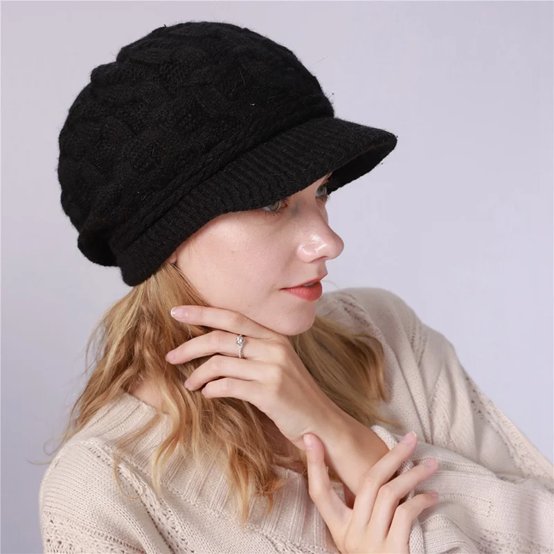 BK Зимние женские шапки Skullies Beanies ручной работы, новинка, женская вязаная шапка цвета хаки - Цвет: BK