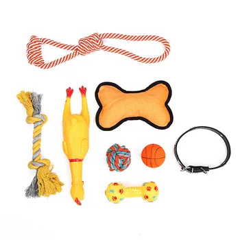 

8Pcs Yellow Large Dog Toy Sets Chew Rope Toys for Dog Chewing Toys for Dog Outdoor Teeth Clean Toy for Big Dogs