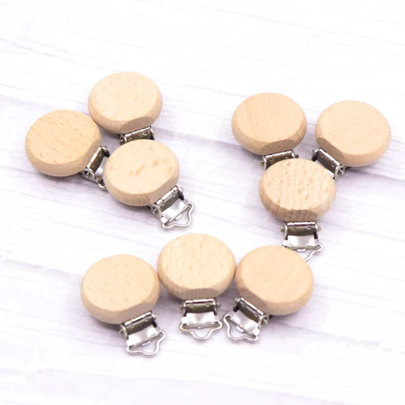 5pc Wooden Baby Pacifier Holder Metal clip beech Baby Pacifier clips chain accessories BPA free wooden teether Chilren Goods Toy 6