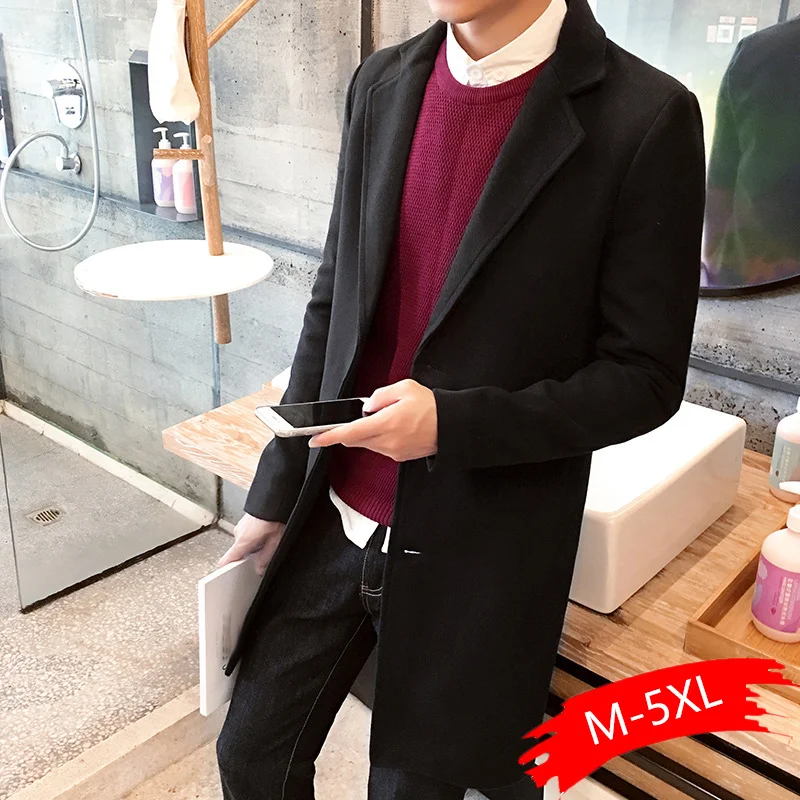 

2019 New Winter Wool Coat Men Leisure Long Sections Woolen Coats Men's Pure Color Casual Fashion Jackets/Casual Men Overcoat 3XL