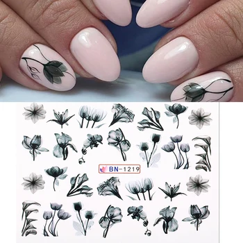 

1PC Floral Ink Nail Water Transfer Sticker Summer Lotus Flower Leaves Stickers For Nails Charming Liner Slider Decals Decoration
