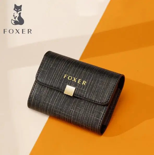 FOXER бренд леди ID Чехол короткий стиль мини кошелек Бизнес держатель для карт женский кошелек водительские права чехол - Цвет: Черный