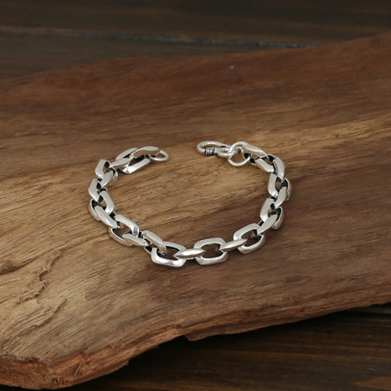 S925 Серебряный браслет для мужчин 20 см полированный рок тайское серебро для байкеров винтажные Панк ювелирные изделия