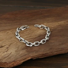 S925 Серебряный браслет для мужчин 20 см полированный рок тайское серебро для байкеров винтажные Панк ювелирные изделия