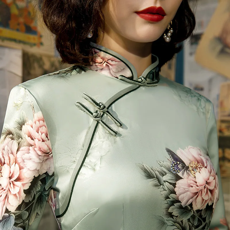 Модное Длинное платье Cheongsam в китайском стиле с воротником-стойкой, женское летнее платье из вискозы, тонкое платье для вечеринок Vestido S-4XL
