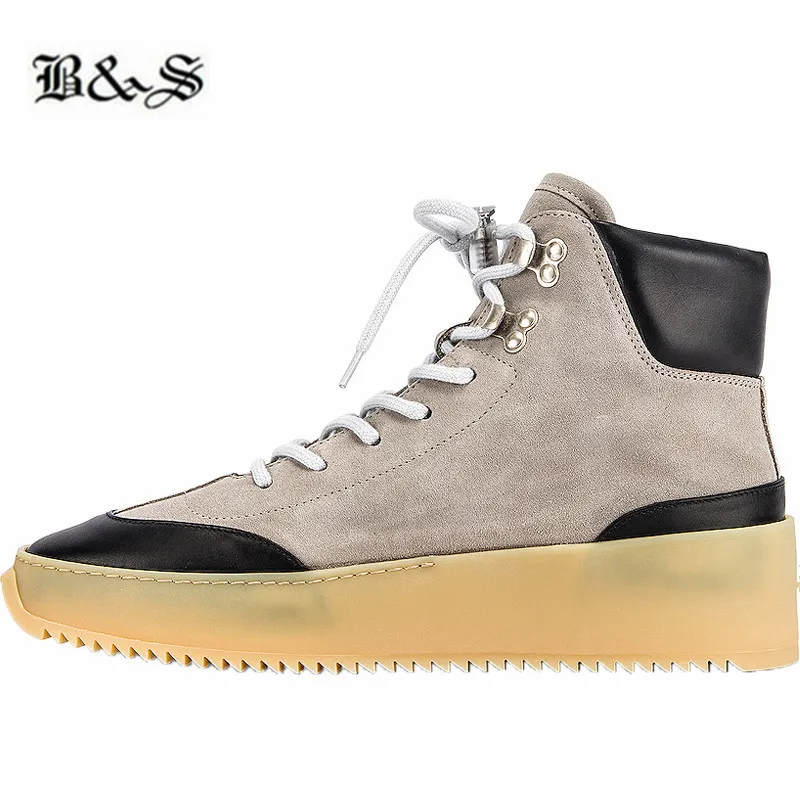 

Black& Street 22ss winter season new Mixed colors genuine leather trainer men Casual Boots patchwork lace Up High street Boots