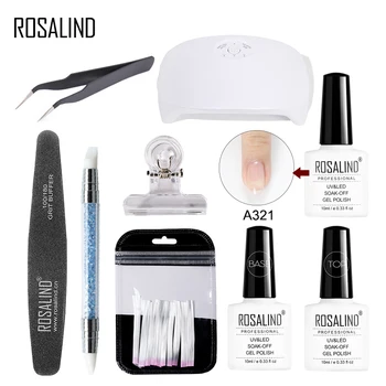 

ROSALIND 10/20pcs Fiber Glass Gel Nail Set Nail Extension Poly Gel Pinching Clips Base And Top Coat All For Manicure
