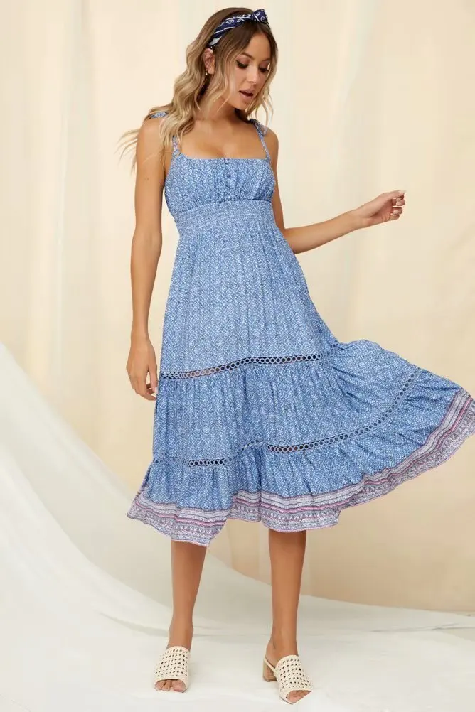 

Western Style 2019 Summer New Style WOMEN'S Dress Versitile Fashion Slimming Bandage Cloth Waist Hugging Floral Camisole Hollow