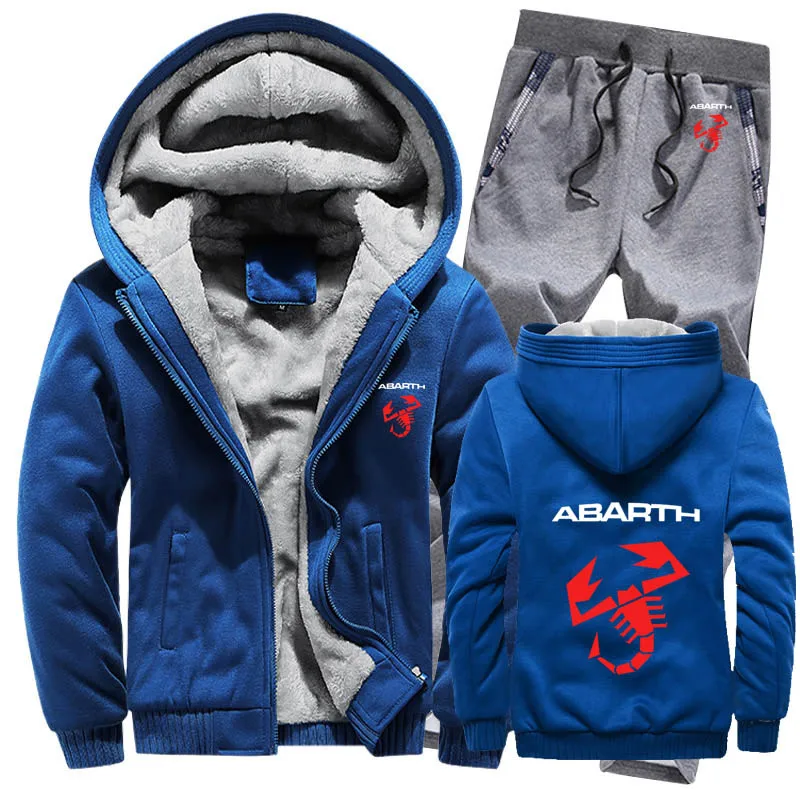 Мужские толстовки с капюшоном, автомобиль ABARTH, логотип, мужские толстовки с капюшоном, зимний утепленный флисовый хлопковый спортивный костюм на молнии, мужская куртка+ штаны, комплекты из 2 предметов - Цвет: 824