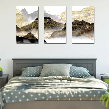 

ZSH003 Light Luxury Ink Golden Lines wu kuang hua xin Art Poster Bedroom Living Room Decorative Painting