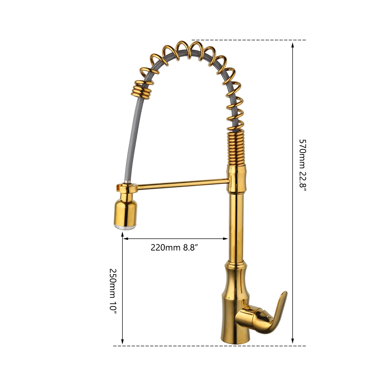 Monite Swivel& Pull Down Kitchen Faucet Golden Plated Vessel Sink Faucet Washbasin Mixer Taps with LED Spring Spray Water Tap