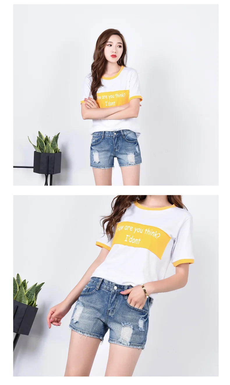 Denim Shorts Female Summer with Holes Slim Fit Slimming Loose-Fit Jeans Summer New Style