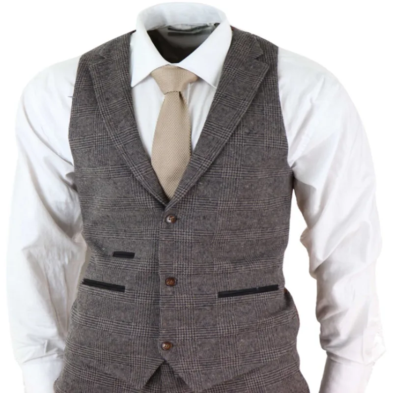 2020 Brown Mens Suits Wool 3 Piece Check Costume Homme Tweed Tailored Fit Peaky Blinders Gatsby 1920s Suit 2020 Brown Mens Suits Wool 3 Piece Check Costume Homme Tweed Tailored Fit Peaky Blinders Gatsby 1920s Suit